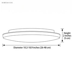 Dimension diagram of the moon flush mount, 10.2 to 18.9 inch diameter