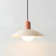 Modern glass globe pendant light shown in beige with a metal dome shade