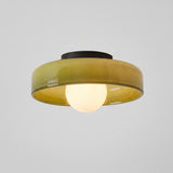 Olive glass disc flush-mount ceiling light