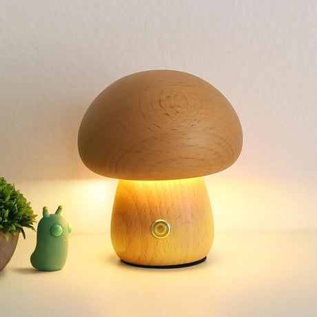 Mushroom Shaped Table Lamp - Wooden Design, Cozy Bedside Illumination - Mushroom Table Lamp - Hurbane Home