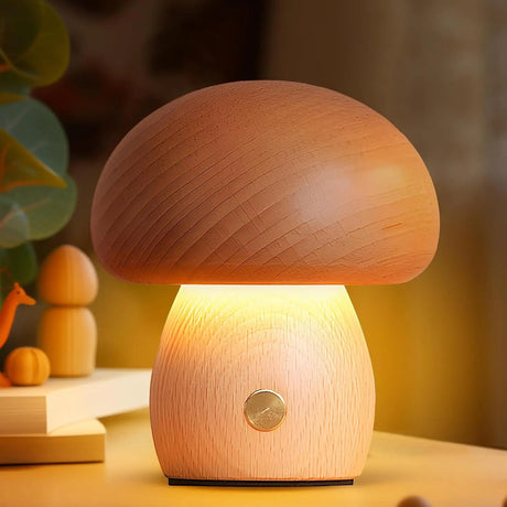 Mushroom Shaped Table Lamp - Wooden Design, Cozy Bedside Illumination - Mushroom Table Lamp - Hurbane Home