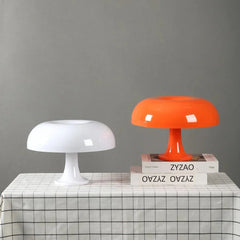 Retro mushroom table lamp shown against a plain background