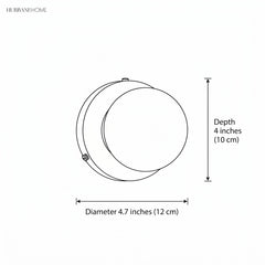 Dimension diagram: glass globe wall lamp, diameter 4.7 inches, depth 4 inches