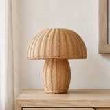 Woven rattan mushroom table lamp studio product shot