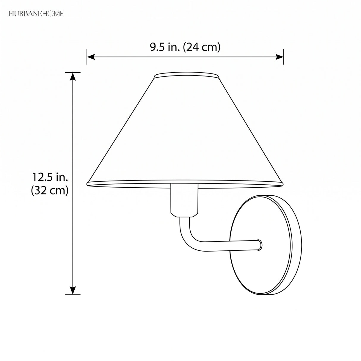 Drawing showing sconce width 9.5 inches and height 12.5 inches