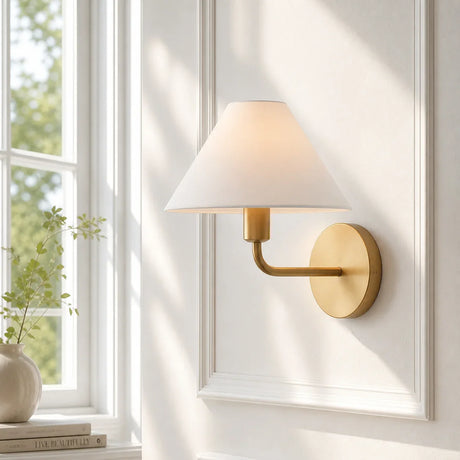 Nordic fabric cone wall sconce close detail view 2
