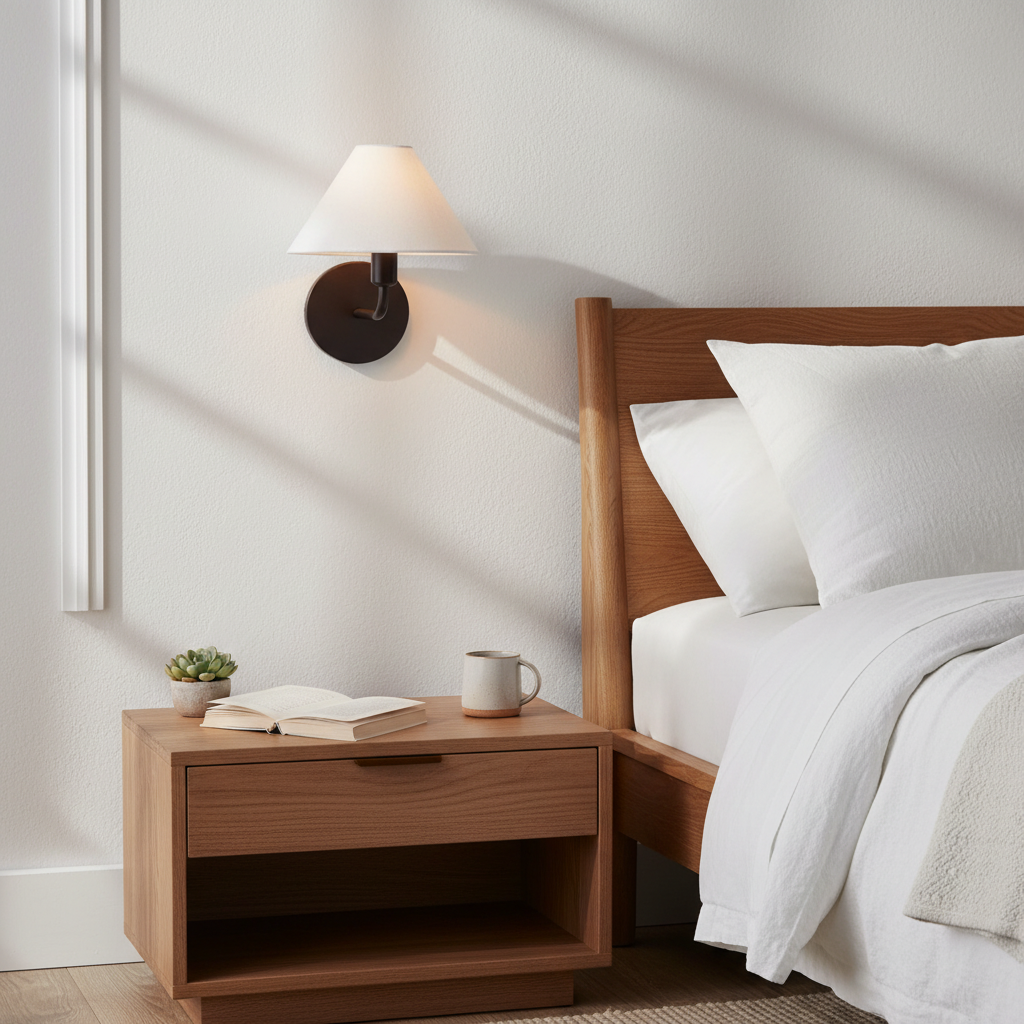 Nordic fabric cone wall sconce close detail view 14