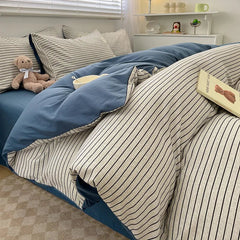 Nordic Plaid Cotton Bedding Set - Soft Cotton Duvet Cover with Pillowcases & Sheet - Hurbane Home