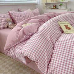 Nordic Plaid Cotton Bedding Set - Soft Cotton Duvet Cover with Pillowcases & Sheet - Hurbane Home
