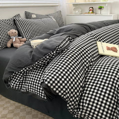 Nordic Plaid Cotton Bedding Set - Soft Cotton Duvet Cover with Pillowcases & Sheet - Hurbane Home
