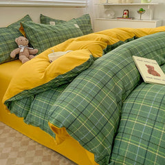 Nordic Plaid Cotton Bedding Set - Soft Cotton Duvet Cover with Pillowcases & Sheet - Hurbane Home