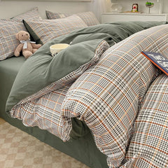 Nordic Plaid Cotton Bedding Set - Soft Cotton Duvet Cover with Pillowcases & Sheet - Hurbane Home