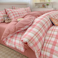 Nordic Plaid Cotton Bedding Set - Soft Cotton Duvet Cover with Pillowcases & Sheet - Hurbane Home