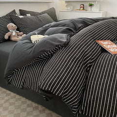Nordic Plaid Cotton Bedding Set - Soft Cotton Duvet Cover with Pillowcases & Sheet - Hurbane Home