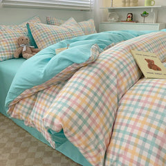 Nordic Plaid Cotton Bedding Set - Soft Cotton Duvet Cover with Pillowcases & Sheet - Hurbane Home