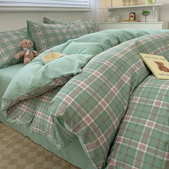 Nordic Plaid Cotton Bedding Set - Soft Cotton Duvet Cover with Pillowcases & Sheet - Hurbane Home