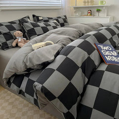 Nordic Plaid Cotton Bedding Set - Soft Cotton Duvet Cover with Pillowcases & Sheet - Hurbane Home