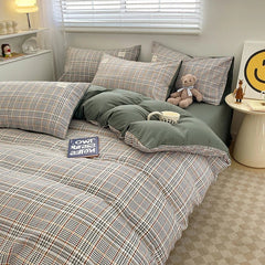 Nordic Plaid Cotton Bedding Set - Soft Cotton Duvet Cover with Pillowcases & Sheet - Hurbane Home