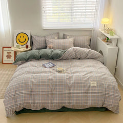 Nordic Plaid Cotton Bedding Set - Soft Cotton Duvet Cover with Pillowcases & Sheet - Hurbane Home