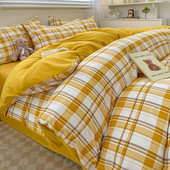 Nordic Plaid Cotton Bedding Set - Soft Cotton Duvet Cover with Pillowcases & Sheet - Hurbane Home