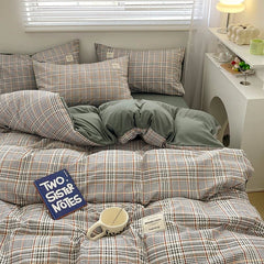 Nordic Plaid Cotton Bedding Set - Soft Cotton Duvet Cover with Pillowcases & Sheet - Hurbane Home