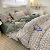 Nordic Plaid Cotton Bedding Set - Soft Cotton Duvet Cover with Pillowcases & Sheet - Hurbane Home