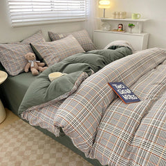 Nordic Plaid Cotton Bedding Set - Soft Cotton Duvet Cover with Pillowcases & Sheet - Hurbane Home