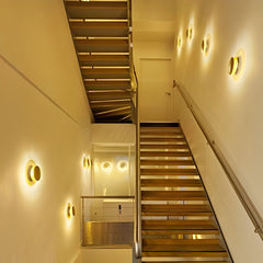 Moon disc modern wall sconce detail view 11 showing finish and construction