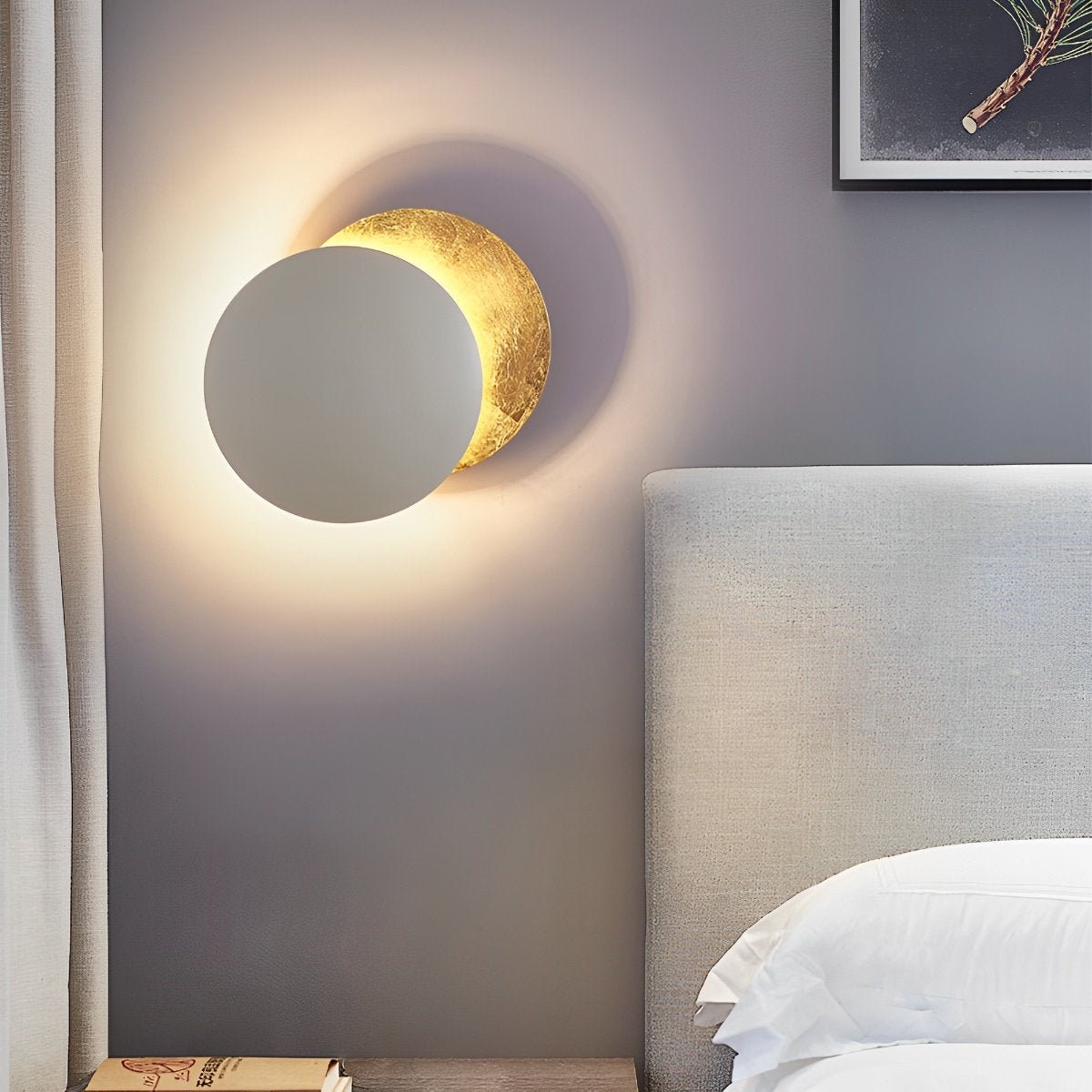 Moon disc modern wall sconce detail view 9 showing finish and construction