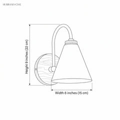 Line drawing of the cone shade sconce with width and height labels