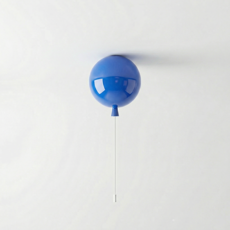 Blue balloon light fitted to a ceiling with a white pull cord