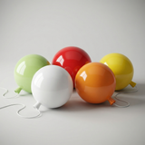 Five balloon shades in green, red, white, orange and yellow