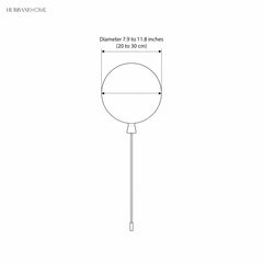 Line drawing showing the balloon diameter range of 7.9 to 11.8 inches