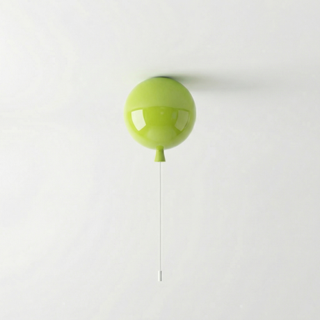 Lime green balloon light fitted to a ceiling with a pull cord