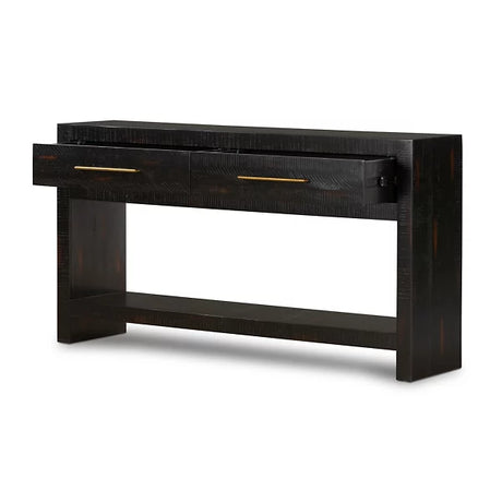 Stylish modern entryway console table with storage in oak finish