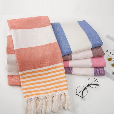 Organic Turkish Beach Towels - Luxurious Cotton with Tassel Fringe for Stylish Beach Days - Turkish Cotton Beach Towels - Hurbane Home