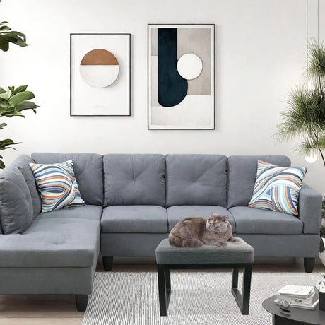 Foot Rest Ottoman – Rectangular Linen Stool With Metal Legs Dark Grey.