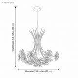 Dimension illustration of the sputnik dandelion chandelier, 23.6 in length and 23.6 in diameter