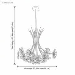 Dimension illustration of the sputnik dandelion chandelier, 23.6 in length and 23.6 in diameter