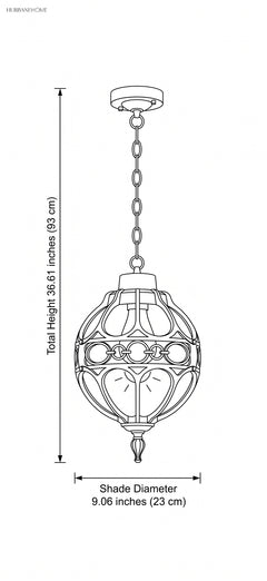 Drawing giving lamp diameter 9.06 inches and total height 36.61 inches