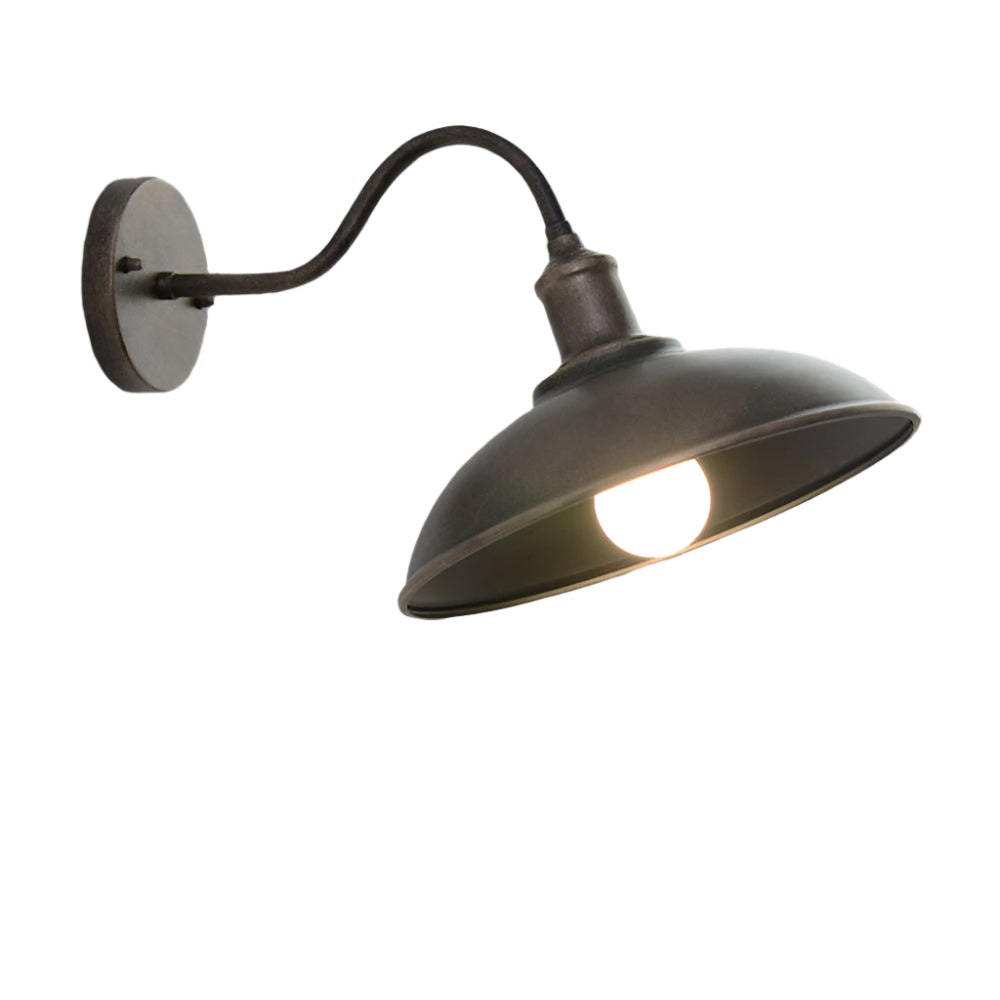 Black gooseneck barn light photographed alone on a white ground