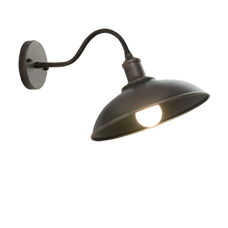 Black gooseneck barn light photographed alone on a white ground