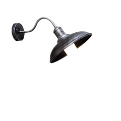 Antique silver gooseneck barn light alone on a white ground