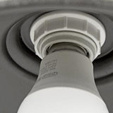 Close view of the lamp holder and screw base inside the shade