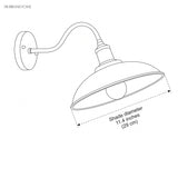 Line drawing of the barn light with an 11.4 in shade diameter label