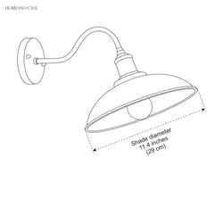Line drawing of the barn light with an 11.4 in shade diameter label
