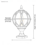 Drawing giving globe diameter 8.5 inches and overall height 14.6 inches