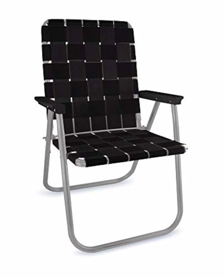 Outdoor Reclining Chair - Folding Aluminum Webbed Beach Lounger With Arms - Outdooor Recline Chair - Hurbane Home