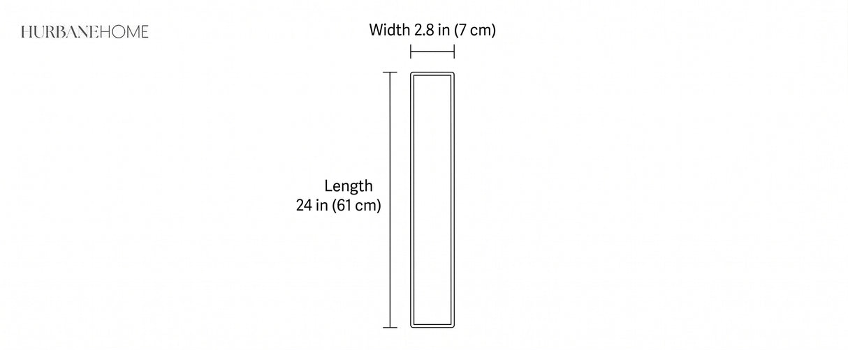 Dimension drawing of the wall light showing width 2.8 inch and length 24 inch