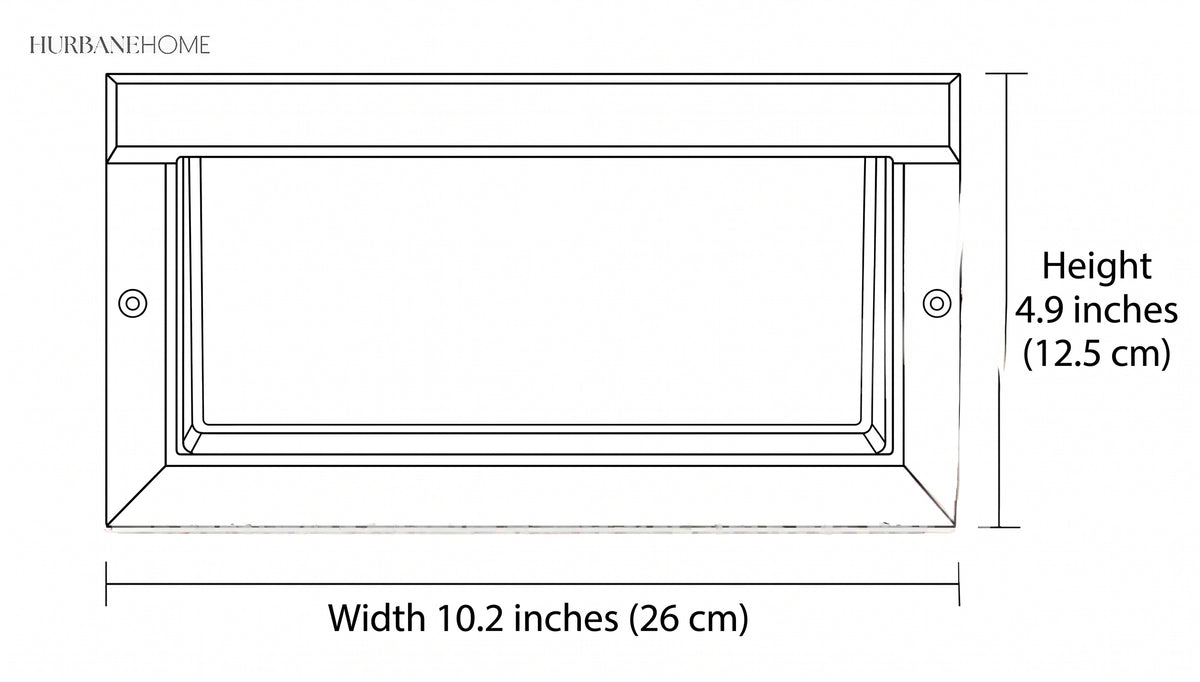 Line drawing showing 10.2 in width and 4.9 in height of the fixture
